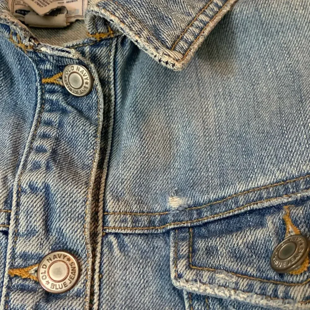 OLD NAVY Boys Lightly Distressed Denim Jean Jacket Trucker Long Sleeve XL Unisex - Picture 4 of 10